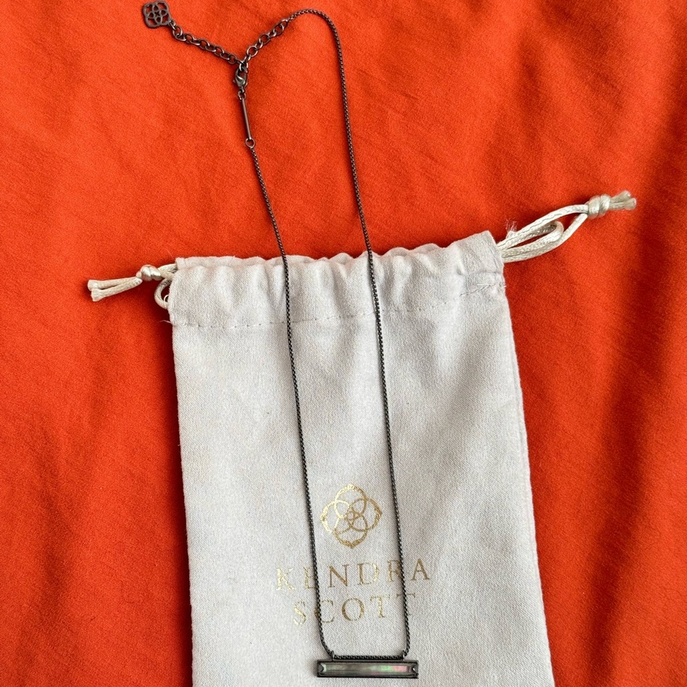 Kendra Scott Black Metal and Mother of Pearl Leanor Bar Necklace